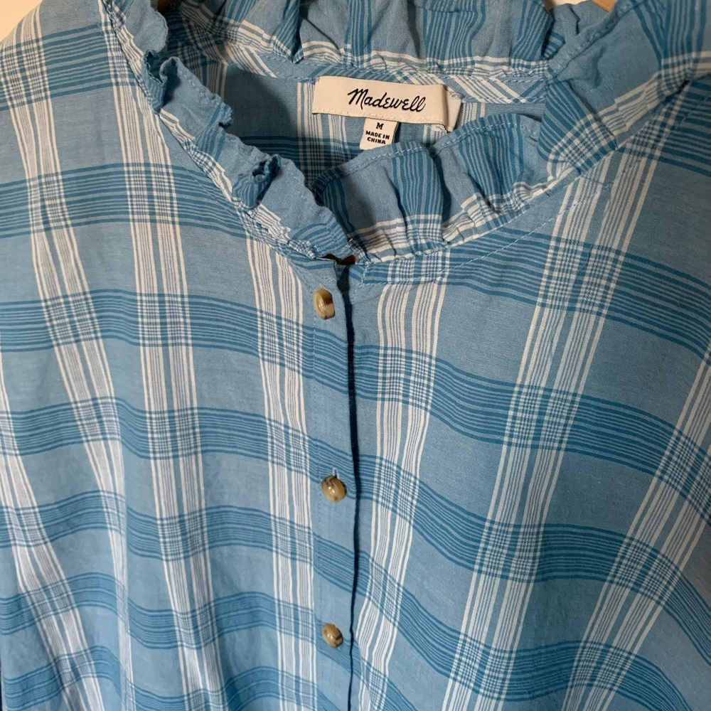 Madewell Women Ruffle-Neck Top in Colwell Plaid long sleeve shirt M - Picture 4 of 7